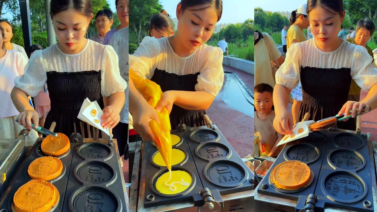 Talented chef! 🥰 Word Skewer Cake  Gold Coin Cake 🥳 #streetfood #satisfying #satisfyingvideo