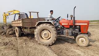 Kobelco Yutani Loading Swaraj 855 xm Tractor | Tractor fully Loaded Trolley (02)