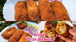 Bread pizza pockets//instant potato pockets recipe//crunchy outside and cheesy inside bread pockets/