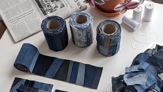 🌿 Ways to  Make Larger Denim Fabric From Small Denim Scraps 🌱 RELAXING SEWING 🍃 Upcycled Craft ♻️