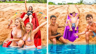 QUEM FAZ A MELHOR PISCINA NA PRAIA!! (MENINOS VS MENINAS)