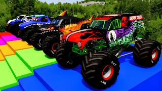Monster Trucks On A Colorful Slide And Tow Trucks For Transporting Monster Trucks - BeamNG.drive #10 screenshot 4