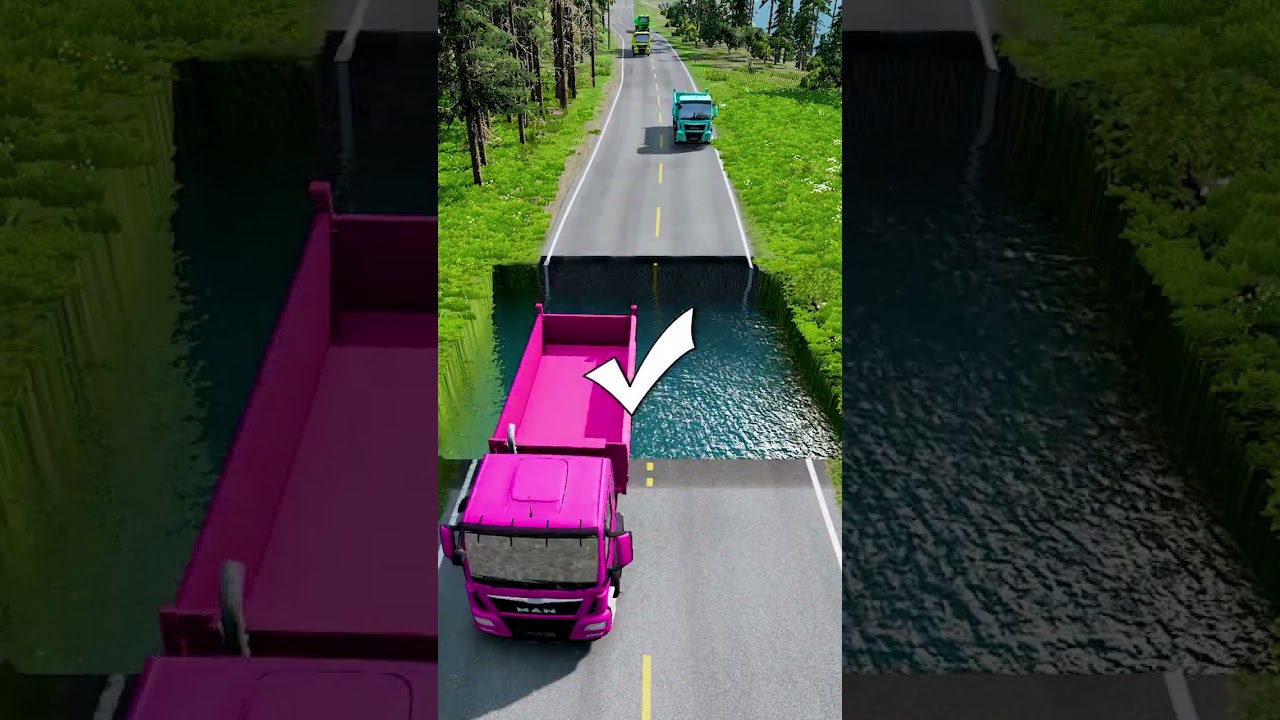 Dump trucks crossing water pit #11 | 