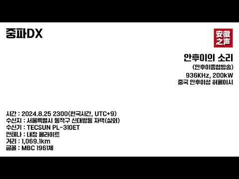 [중파DX] 936KHz 안후이의 소리 오후 10시 시보