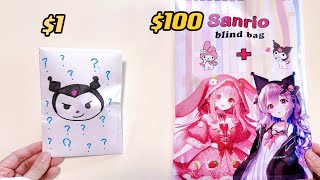 $1 VS $100 BLIND BAG! | sanrio edition |ASMR | blind bag sanrio