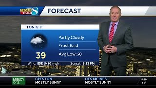 Tuesday evening partially cloudy, frost possible in some areas