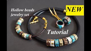 DIY polymer clay hollow cylinder beads jewelry set Fimo tutorial полые бусины из полимерной глины