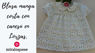 Blusa manga corta con canesú en Lorzas.