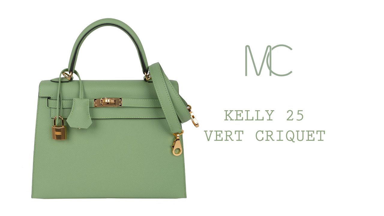 Hermes Kelly Sellier 25 Bag Vert Criquet Epsom Leather Gold Hardware •  MIGHTYCHIC • 