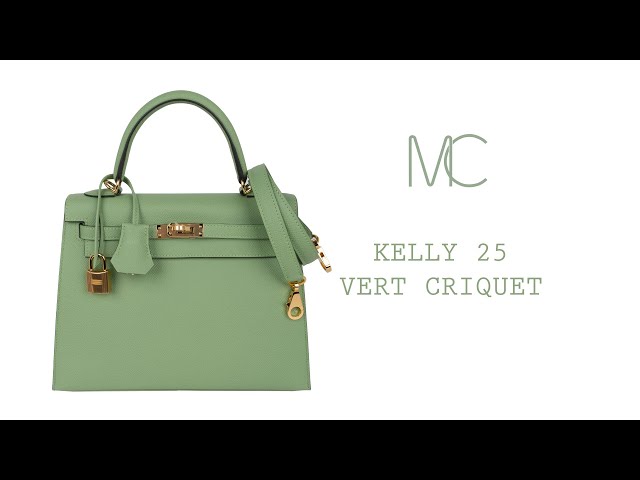 Hermes Kelly Sellier 25 Bag Vert Criquet Epsom Leather Gold