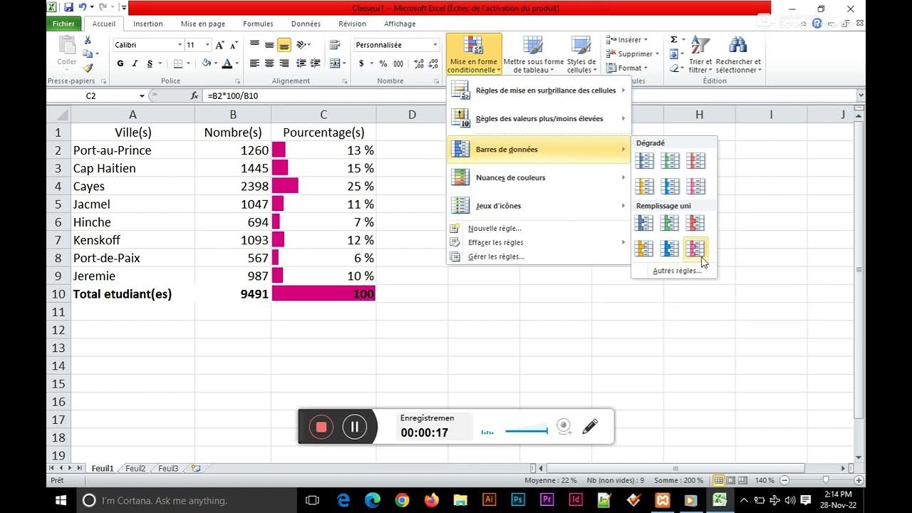 la barre de Pourcentage sur excel YouTube