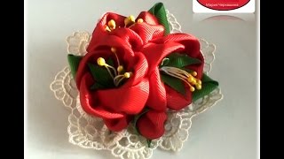 МК Резиночка с цветами из репсовой ленты DIY Ribbon flowers