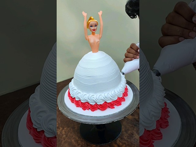 red white combination Doll Cake Design #shorts #ytshorts class=