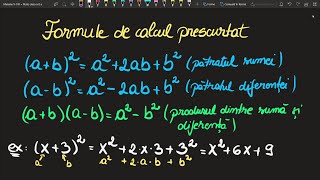 Formule de calcul prescurtat clasa a 8 a matematica exercitii a+b la puterea 2 (a+b)(a-b) rezolvate