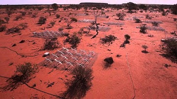 Aerial view of the Murchison Widefield Array (MWA): project director Prof Tingay checks tile