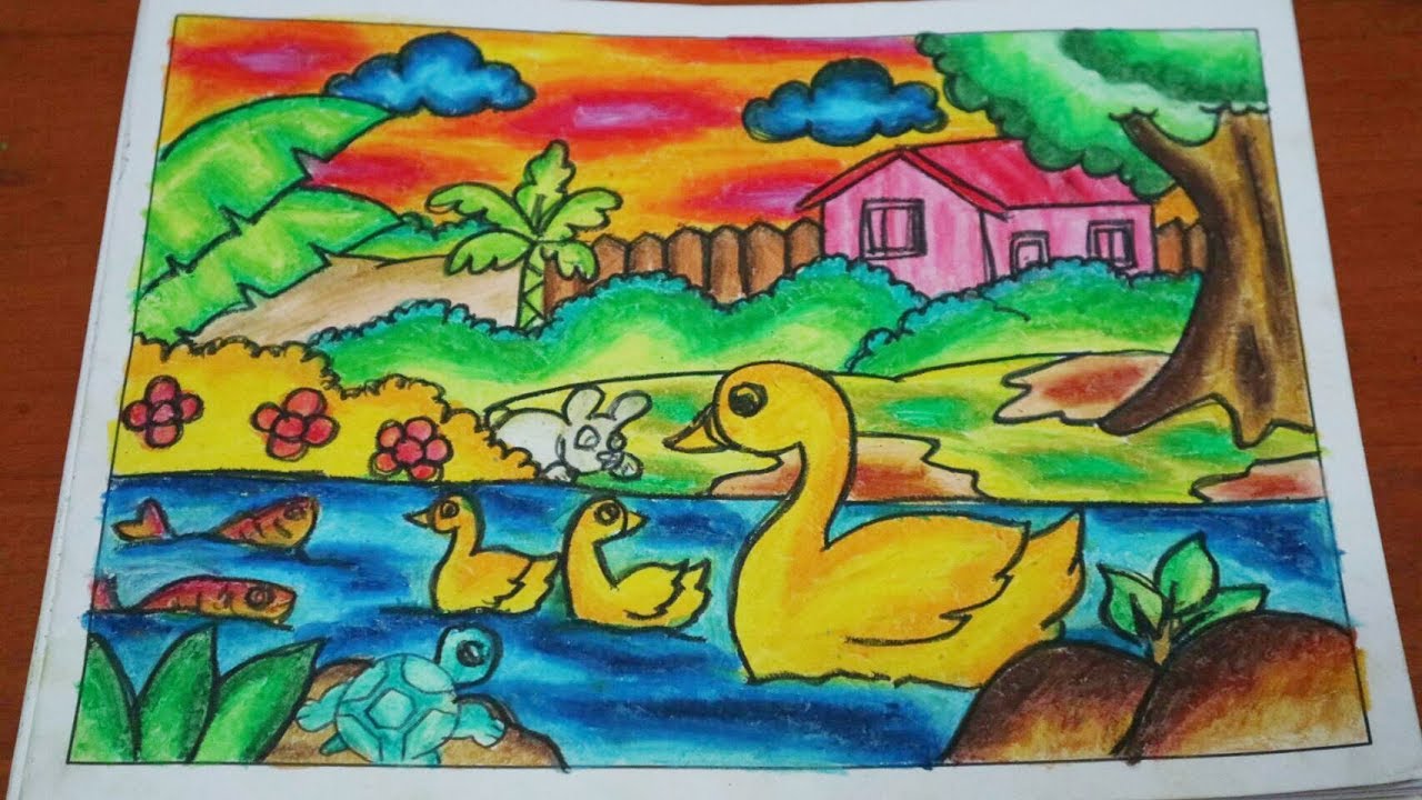 Cara Mewarnai Gambar Dengan Crayon Sungai How To Color With