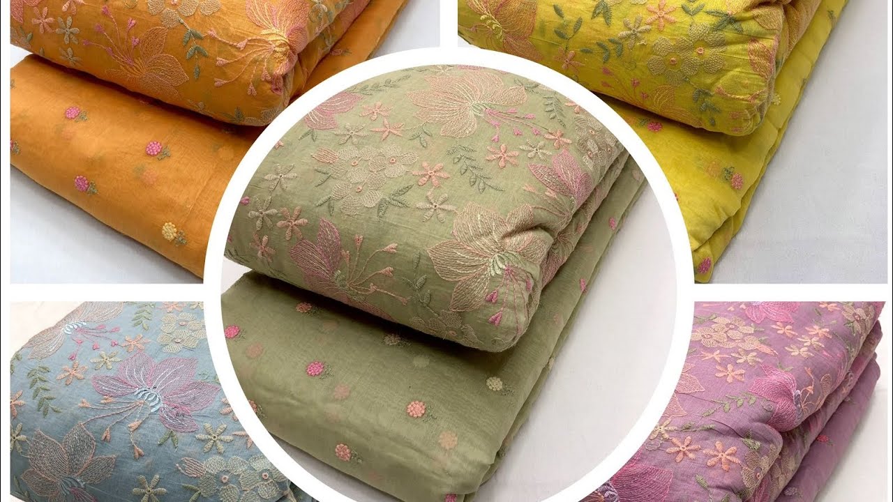 beautiful mul chanderi embroidery 👌👌 latest fabric ❤️ shipping worldwide ✈️🇨🇱🇨🇦🇦🇺