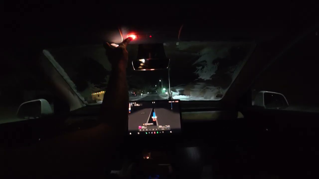 Tesla FSD Night Drive to the High School to Pick Up My Brother