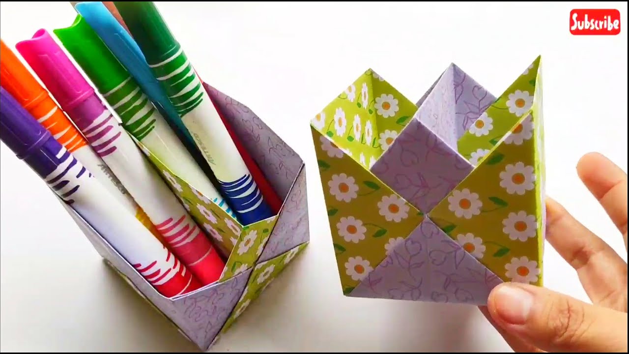 ORIGAMI Portalápices de papel 👍 fácil y rápido papiroflexia (pencil