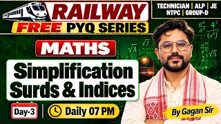 Maths Simplification, Surds &amp; Indices | Railway Free PYQ Series |  ALP, Tec, JE, NTPC &amp; Group D