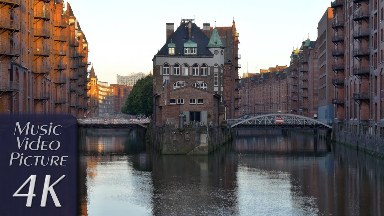 Hamburg, Germany: Speicherstadt, Wasserschloss, 5:45 am - 4K Music Video Picture