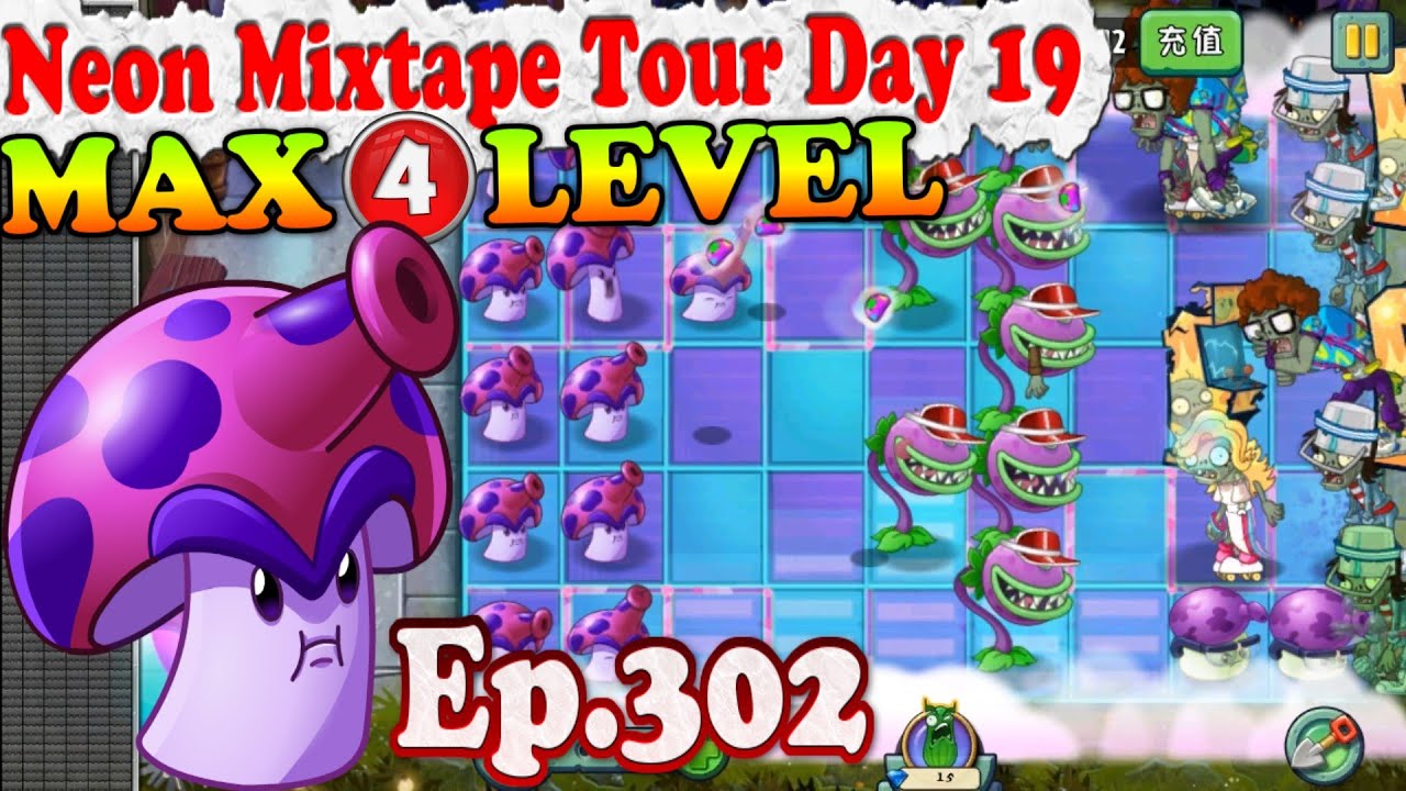Plants vs. Zombies 2 (China) - Spore-shroom MAX 4 level - Neon