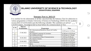 IUST ENTRANCE TEST 2022