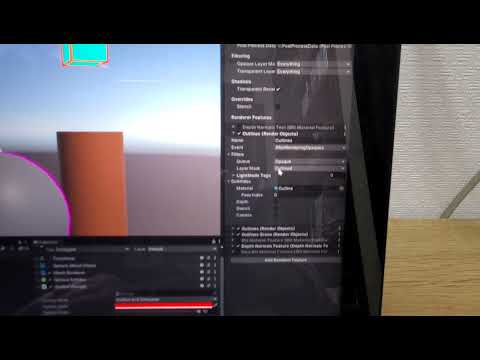 UnityでShaderでオブジェクトにOutlineを付けるチュートリアルを試す様子