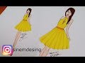 Sinem Moda - Sarı Elbise Çizimi