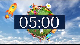 5 Minute Timer with Relaxing Upbeat Music and Alarm! Countdown Clock for Kids, Stress Relief, Fun!