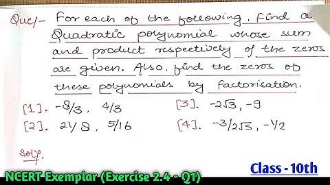 Class 10 math Chapter 2 Polynomials | Exercise 2.4 | NCERT Exemplar Solutions | cbse board exam Q1