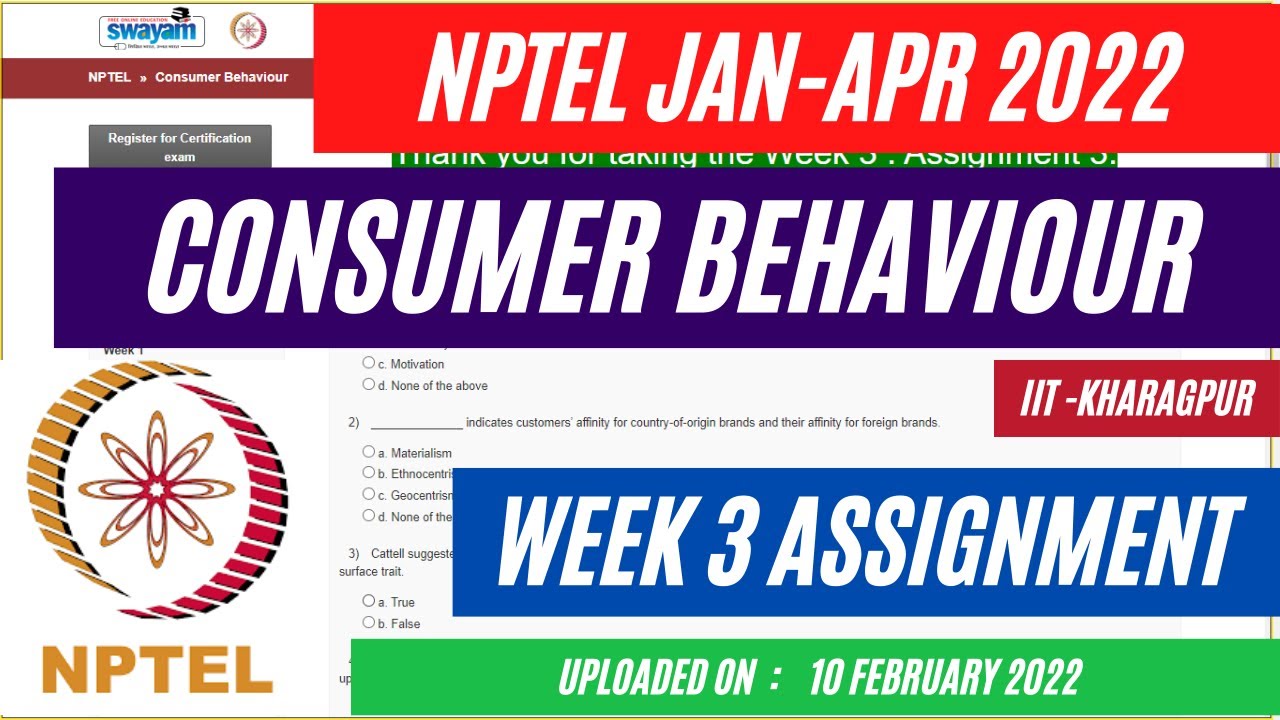 consumer psychology nptel assignment 3 answers