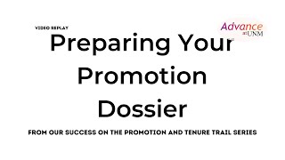 Preparing Your Promotion Dossier 2020