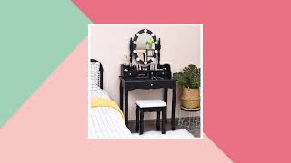 Costway Vanity Dressing Table 10 Dimmable Bulbs Touch Switch Black