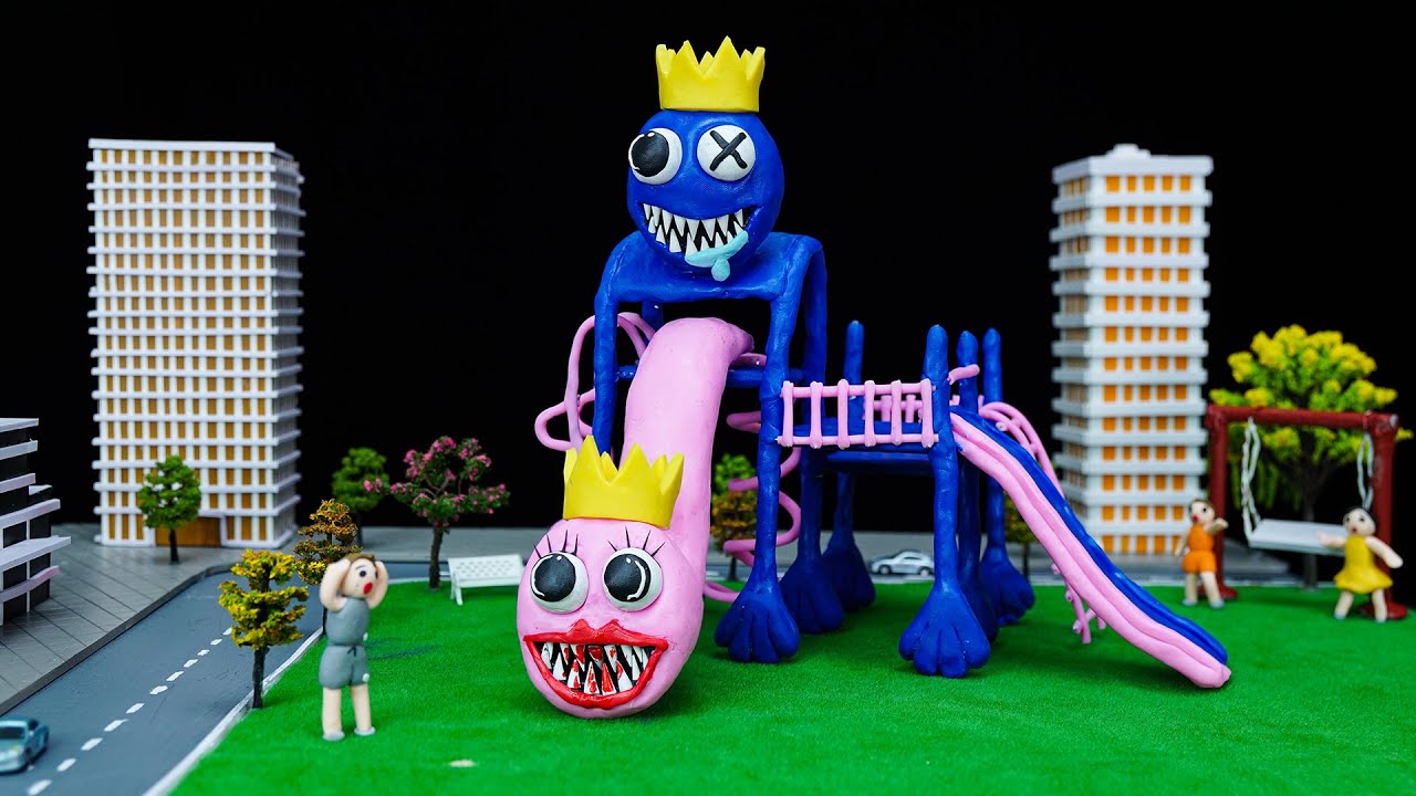 😱 Making RAINBOW FRIENDS BLUE & PINK GIRL in The extra slide - Rainbows Friends with Clay