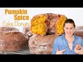 PUMPKIN SPICE CAKE DONUTS! How to make fried pumpkin cake donuts with a cinnamon donut glaze!