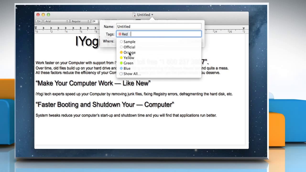 How to Tag a File using Document Menu in Mac® OS X™