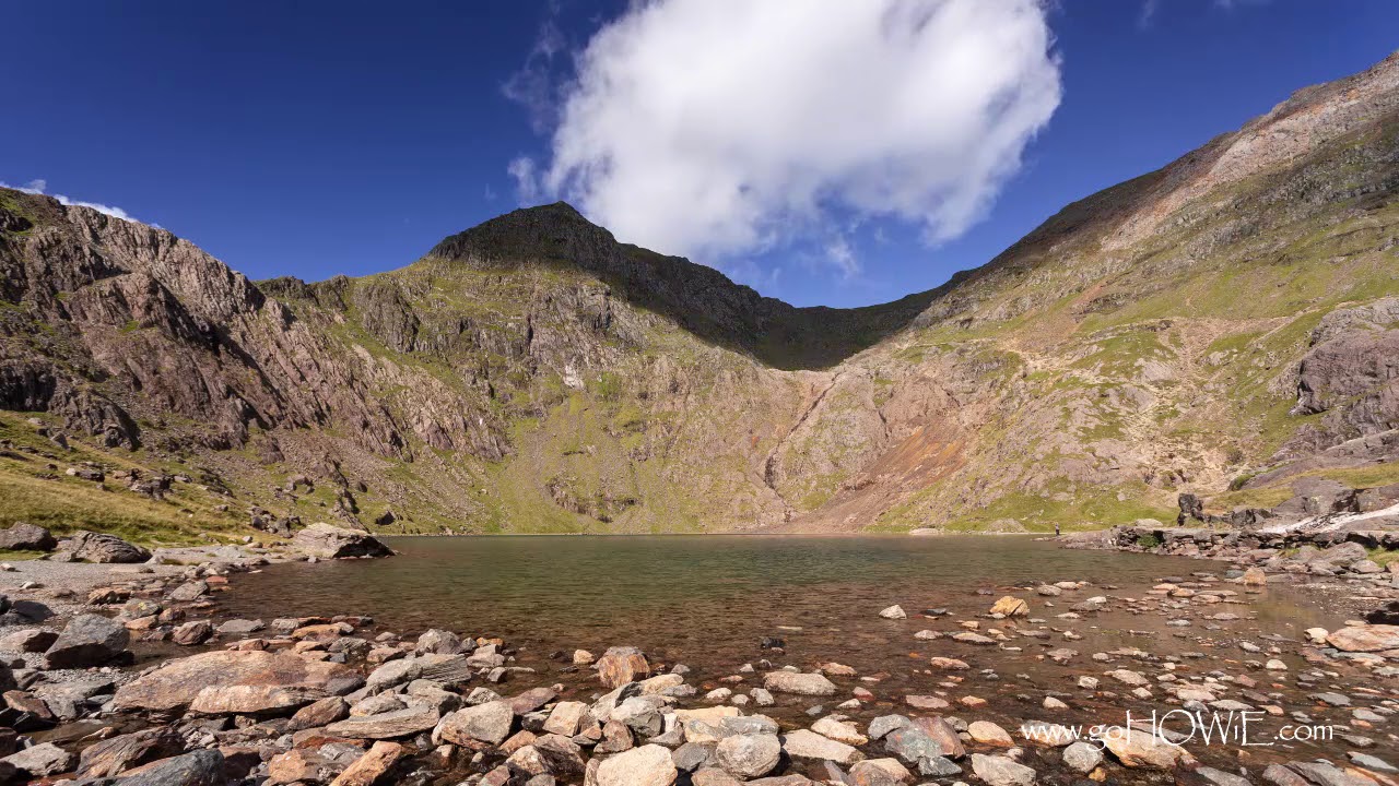Time lapse of summer clouds over Glaslyn lake, Snowdonia, North Wales