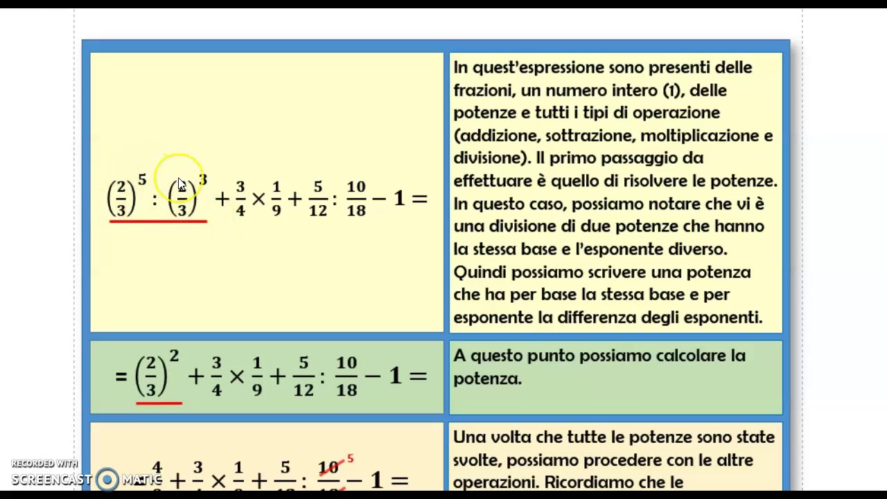 Potenze Di Frazioni Ed Espressioni Con Le Frazioni YouTube