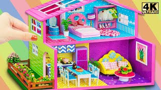 DIY Miniature Purple Cardboard House 192 ❤️ How to Make Bathroom, Bedroom, Living Room and Garden