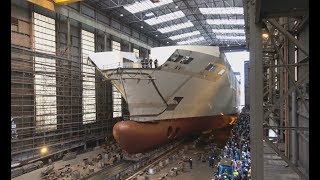 4K | Spectacular Ship Launch LNG Ferry HONFLEUR for Brittany Ferries | FSG Flensburg