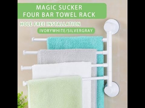 Four Arm Rotatable Towel Rack Waterproof Bathroom Kitchen Wall Mounted Towel Hanger Plastic Suction