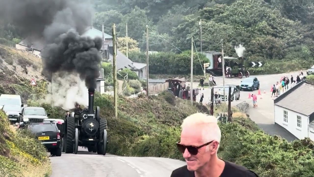 Steam engines going up “Engine hill” Alan Thomas 70th anniversary memorial run, Porthtowan,Cornwall 