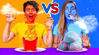 HOT VS COLD FOOD CHALLENGE || Last To STOP Eating Wins!DIY Pranks By 123 GO!LIVE