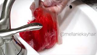#redhair Blonde hair to neon red/pink color in 1 minute // Water coloring method