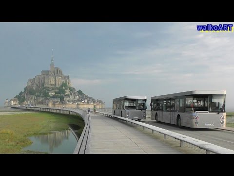 MONT-SAINT-MICHEL - Navettes - Pendelbusse - Shuttle buses / 4K Video