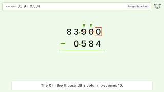 Long Subtraction Problem 83.9-0.584: Step-by-Step Video Solution