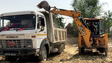 Backhoe Loader Loading Soil In Tripper Big Dump @droneplanet2040