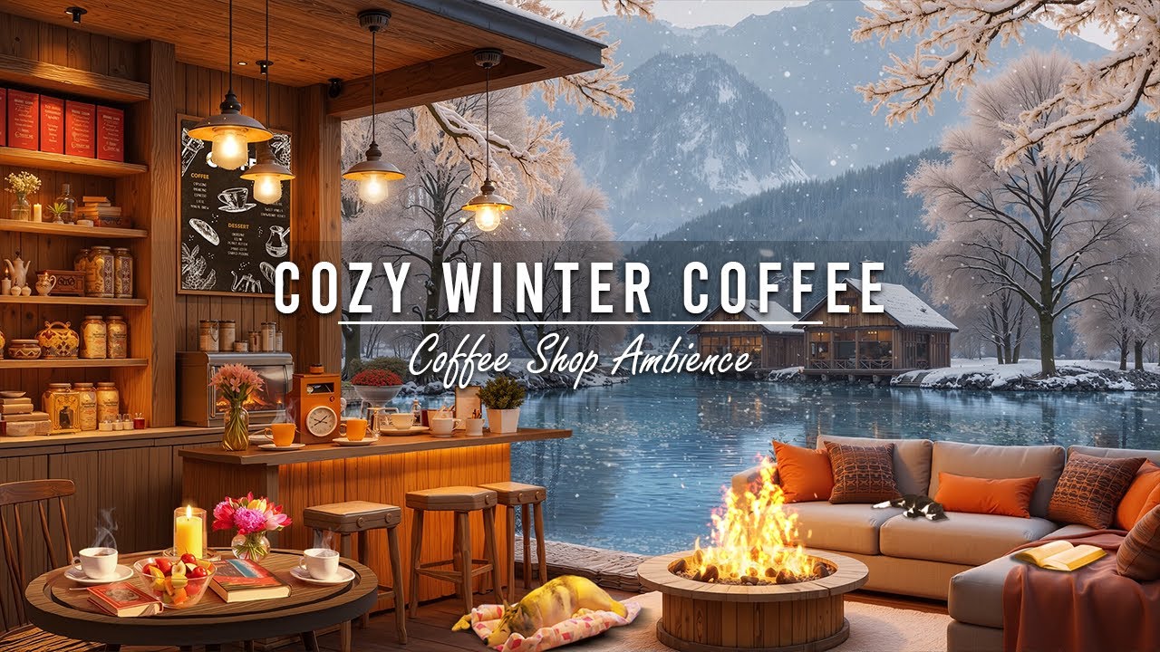 Cozy Winter Coffee Shop Ambience with Warm Jazz Music & Crackling ...