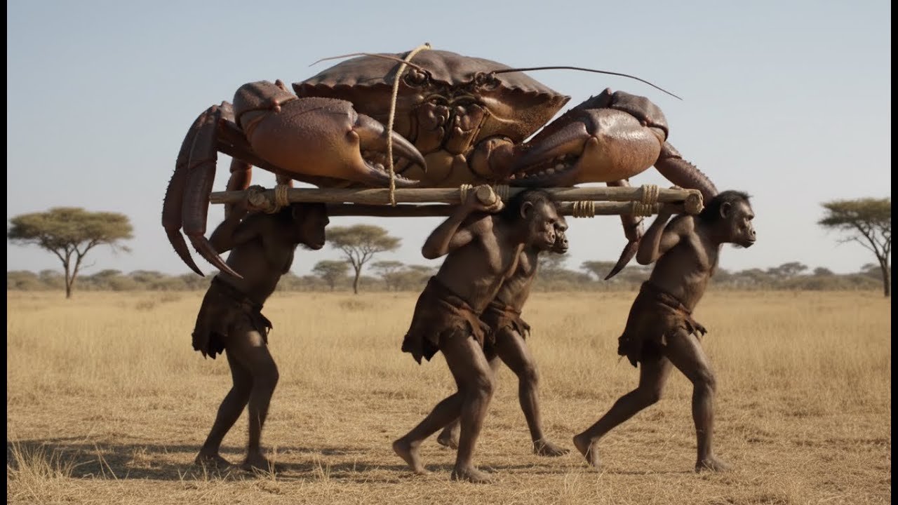 Life 2.5M Years Ago: Homo habilis Ancestors vs Giant Crab Ancestors – The Deadliest Encounter